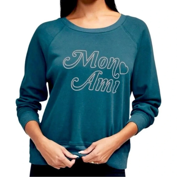 Wildfox Mon Ami Sommers Sweatshirt in Reflecting Pond (Teal) Women Size XL NWT - Picture 3 of 12